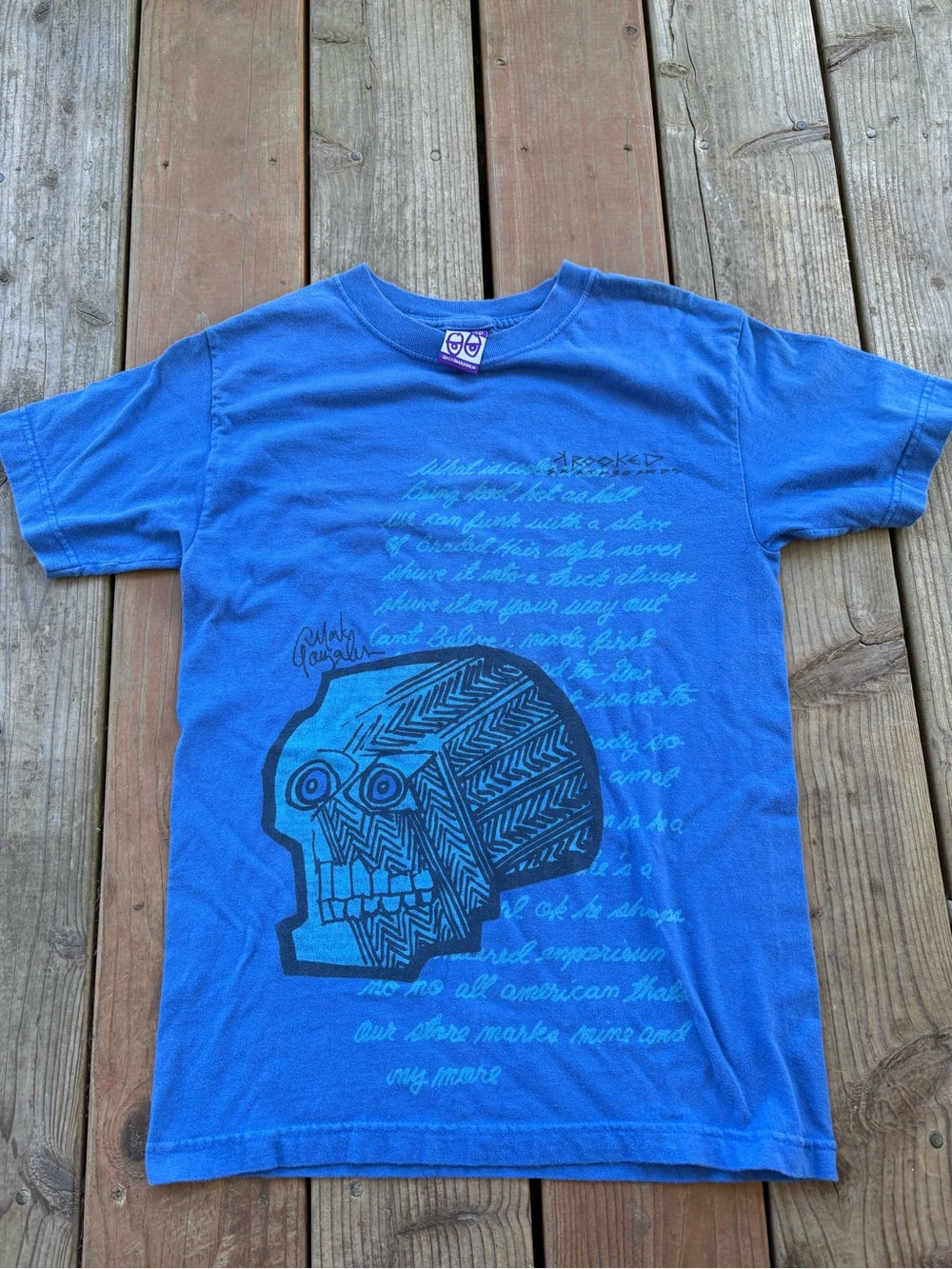 Vintage 90s y2k Krooked Skull Blue Skate t shirt Size Small